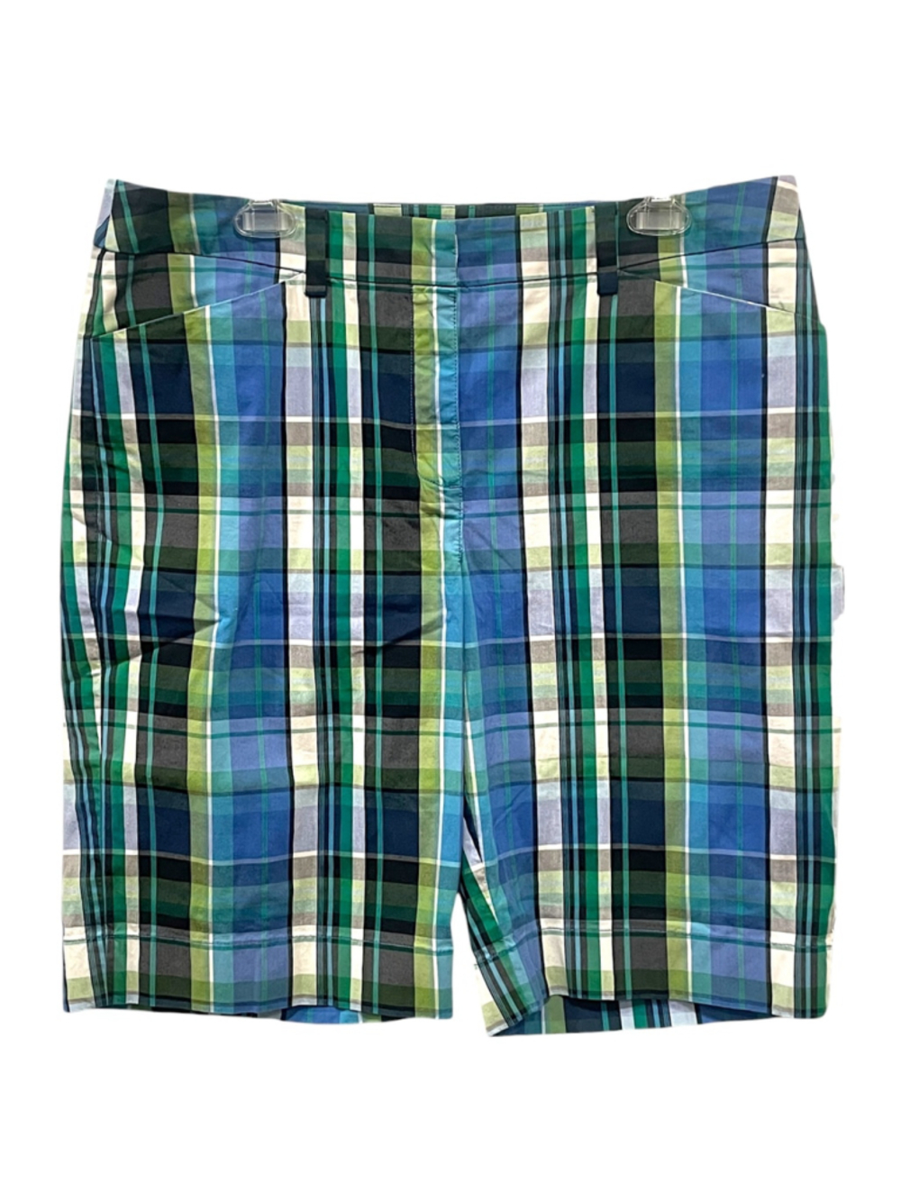 Jones New York Sport Womens Size 14 Plaid Bermuda Shorts Blue Green Preppy Golf